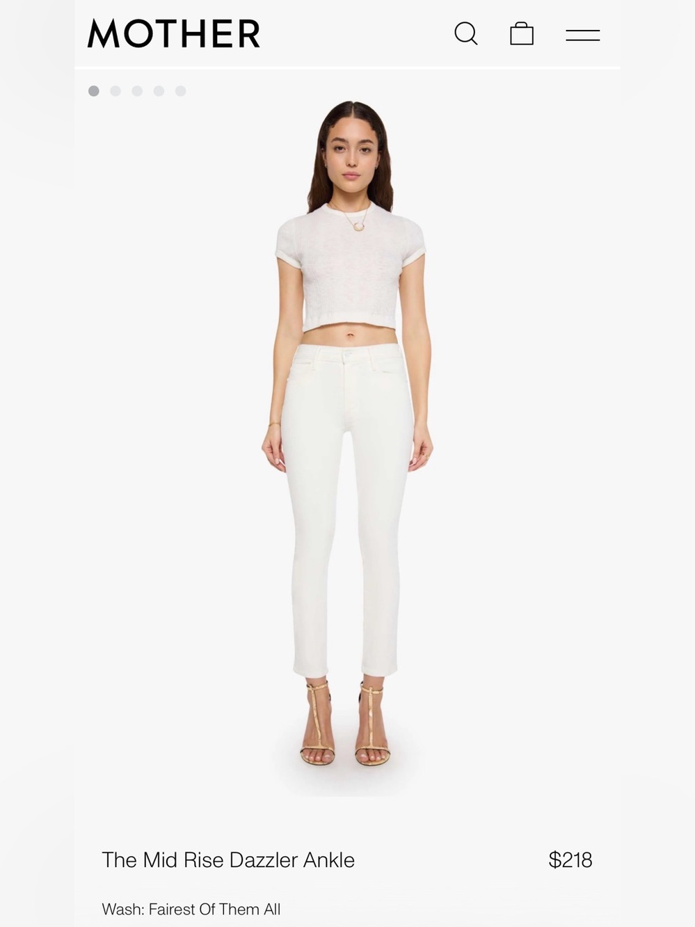 MOTHER Mid Rise Dazzler Ankle Jeans in White - Size 29